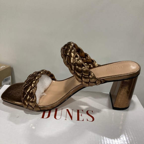 Dunes Iris Braided Bronze Heeled Sandals CUSHIONAIRE Technology NEW Women’s Sz 9 - Picture 2 of 2